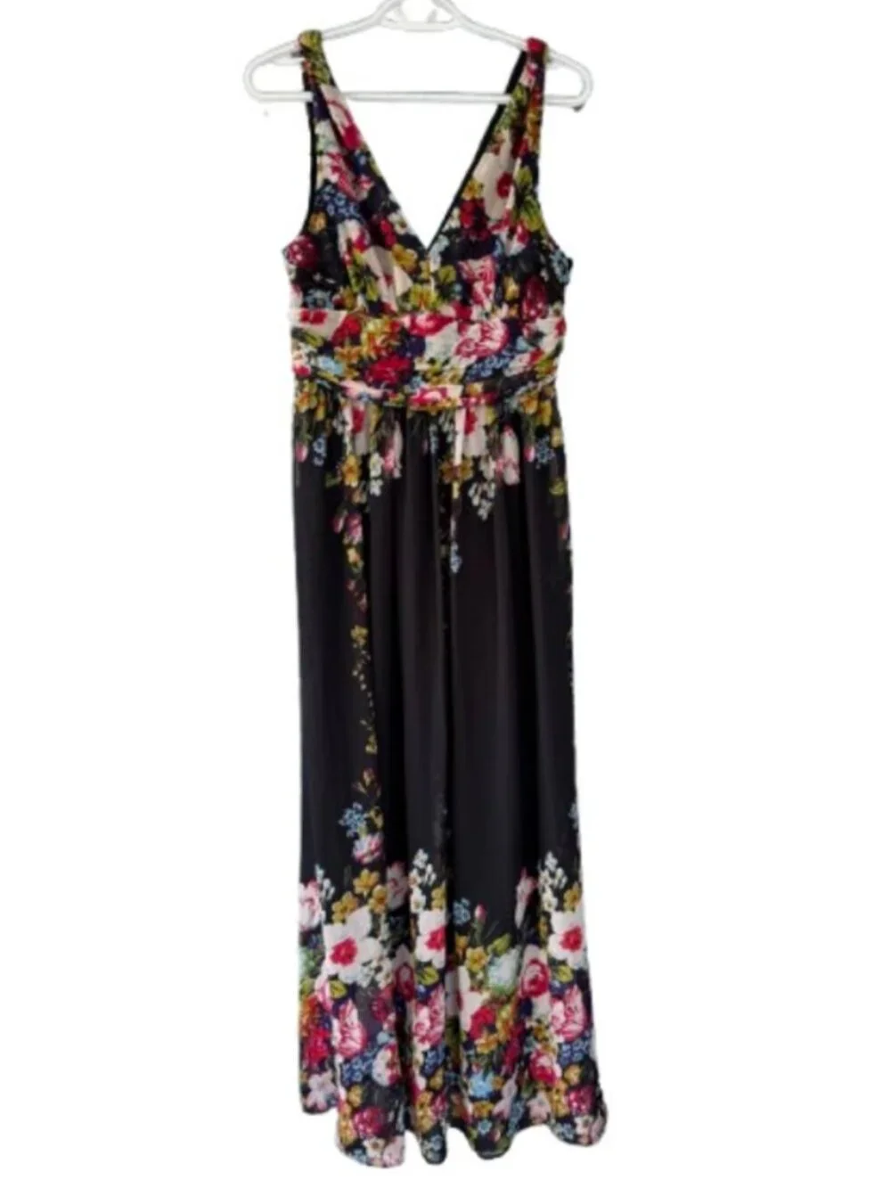 Ever Pretty floral sleeveless V-neck semi-formal maxi dress black women's size M - Picture 5 of 9
